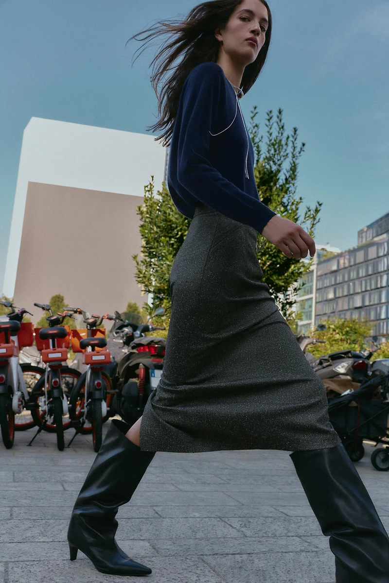 HEATHERED PENCIL MIDI SKIRT