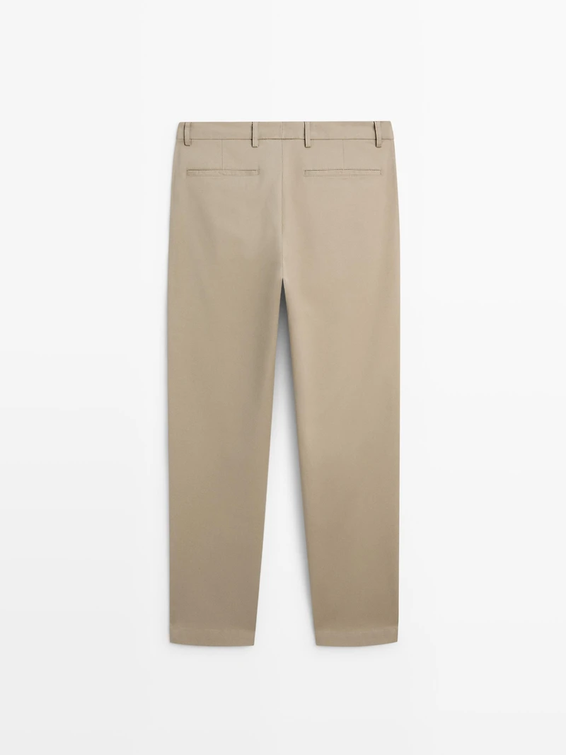 Cotton blend tapered fit trousers