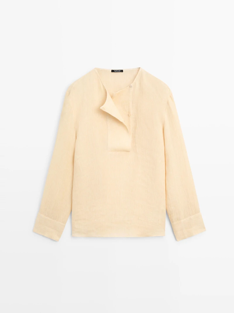 Flowing linen blouse with chest detail