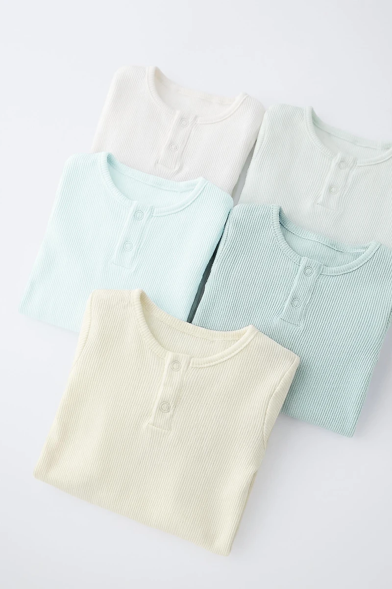 FIVE-PACK HENLEY NECK SHORT SLEEVE BODYSUITS