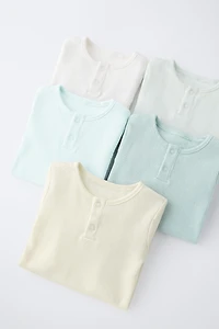 FIVE-PACK HENLEY NECK SHORT SLEEVE BODYSUITS