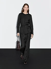 Wool blend blouse with belt