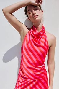 STRIPED SATIN HALTER TOP