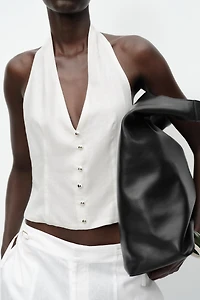 LINEN HALTER VEST TOP