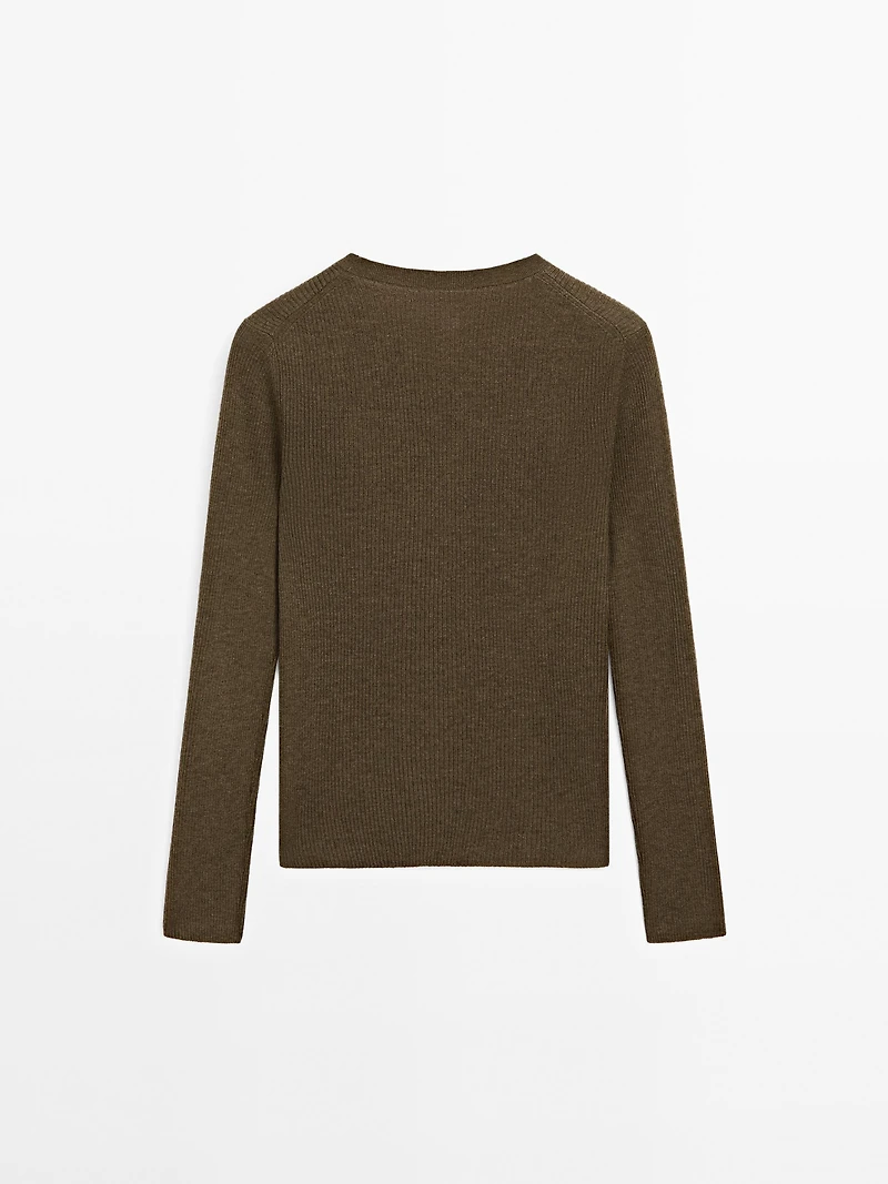 Ribbed knit wool blend sweater