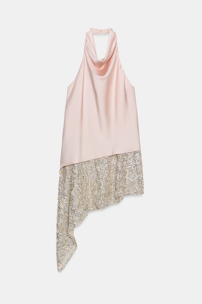 COMBINATION SEQUIN MIDI DRESS