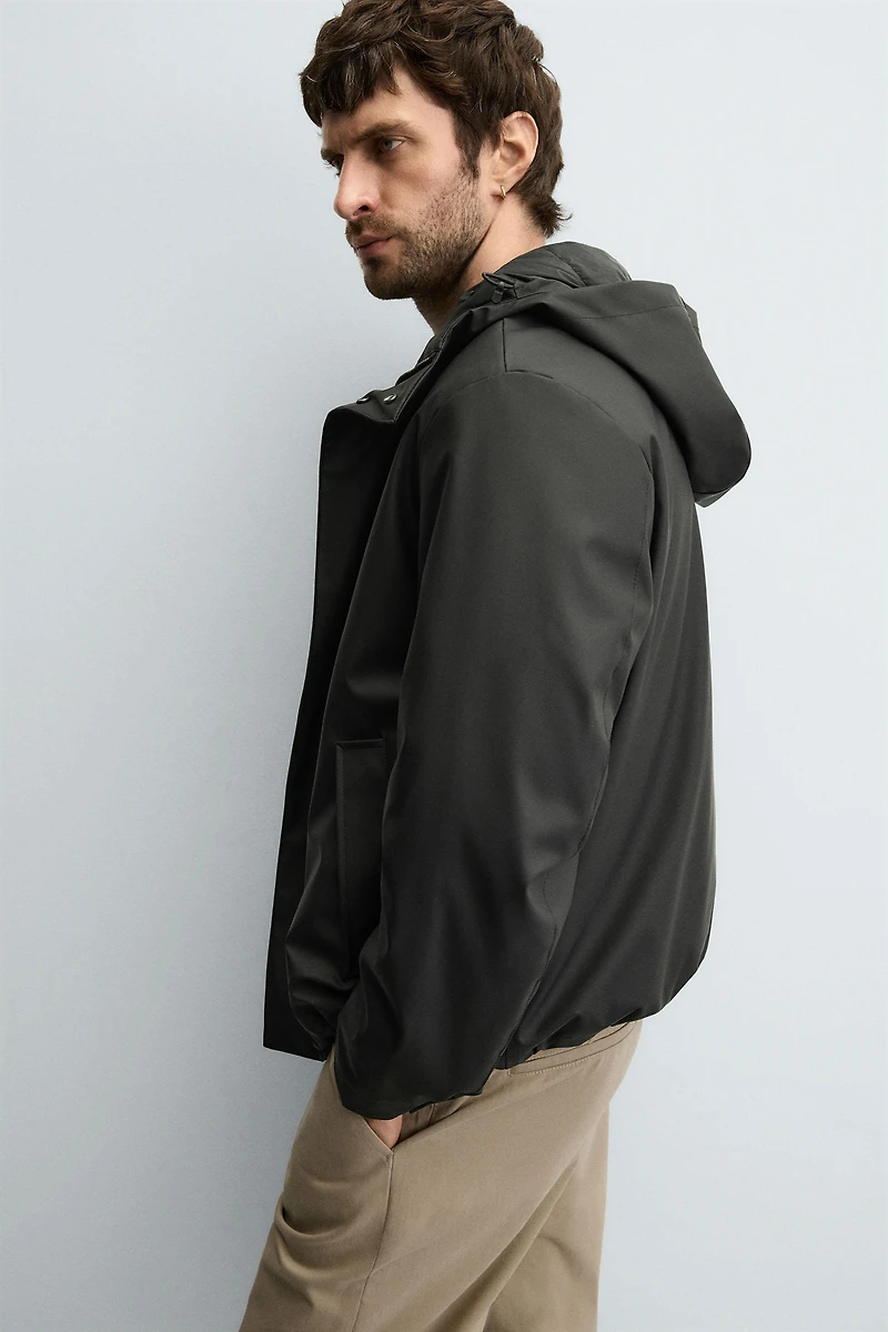 RUBBERIZED EFFECT PARKA WITH HOODIE