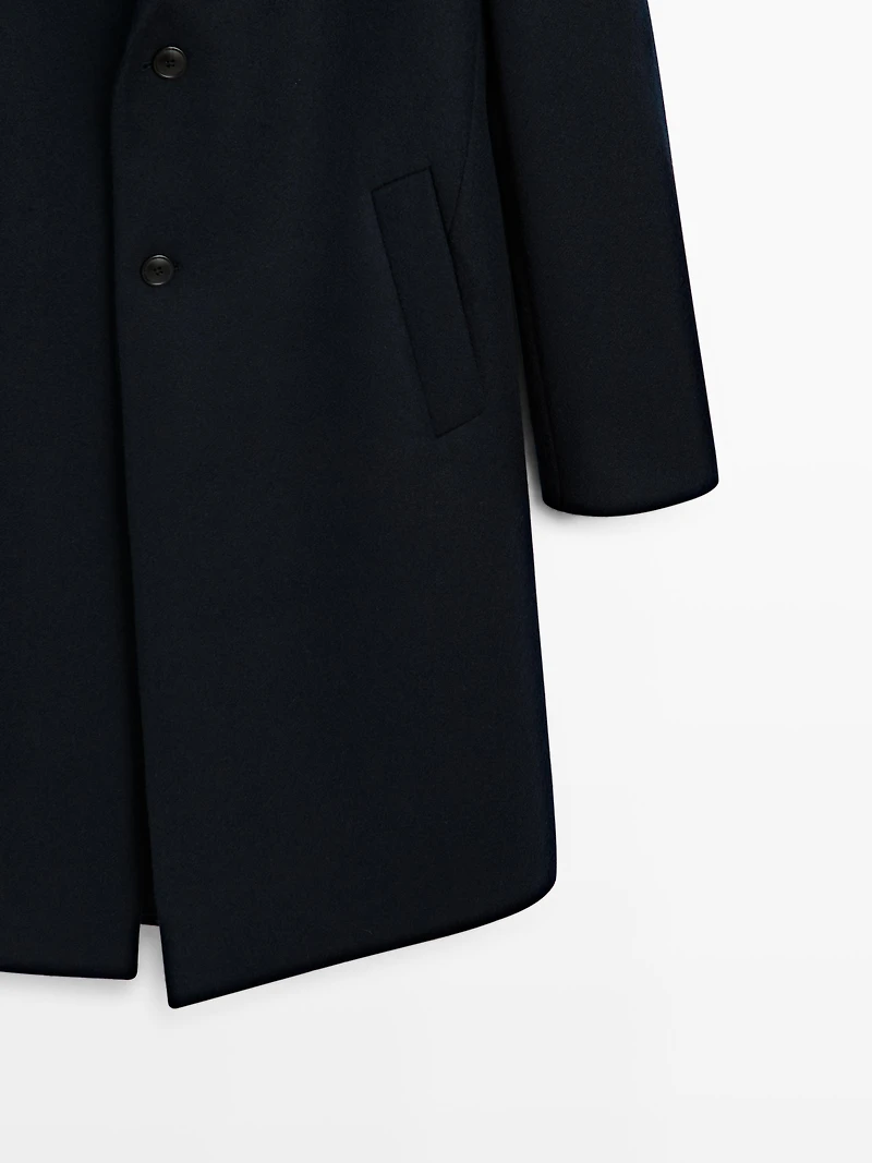 Manteau long à revers 100 % laine