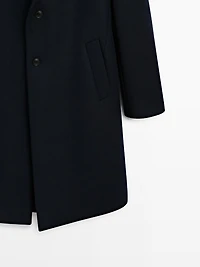 Manteau long à revers 100 % laine