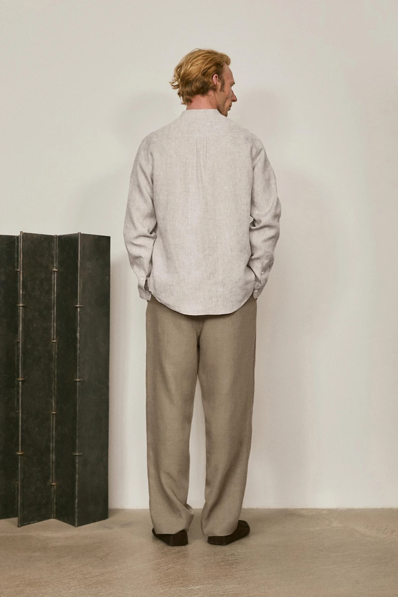 Relaxed fit 100% linen shirt with stand collar - LIMITED EDITION