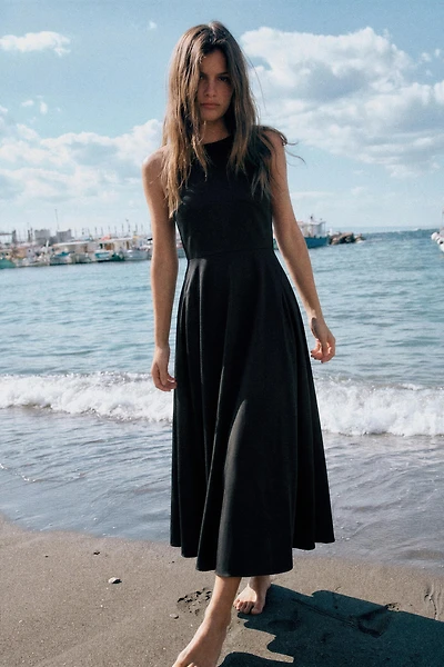 VOLUMINOUS GABARDINE MIDI DRESS