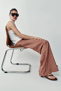METALLIC THREAD STRIPED WIDE LEG PANTS