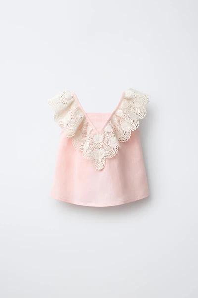 LACE TRIM 100% LINEN BLOUSE