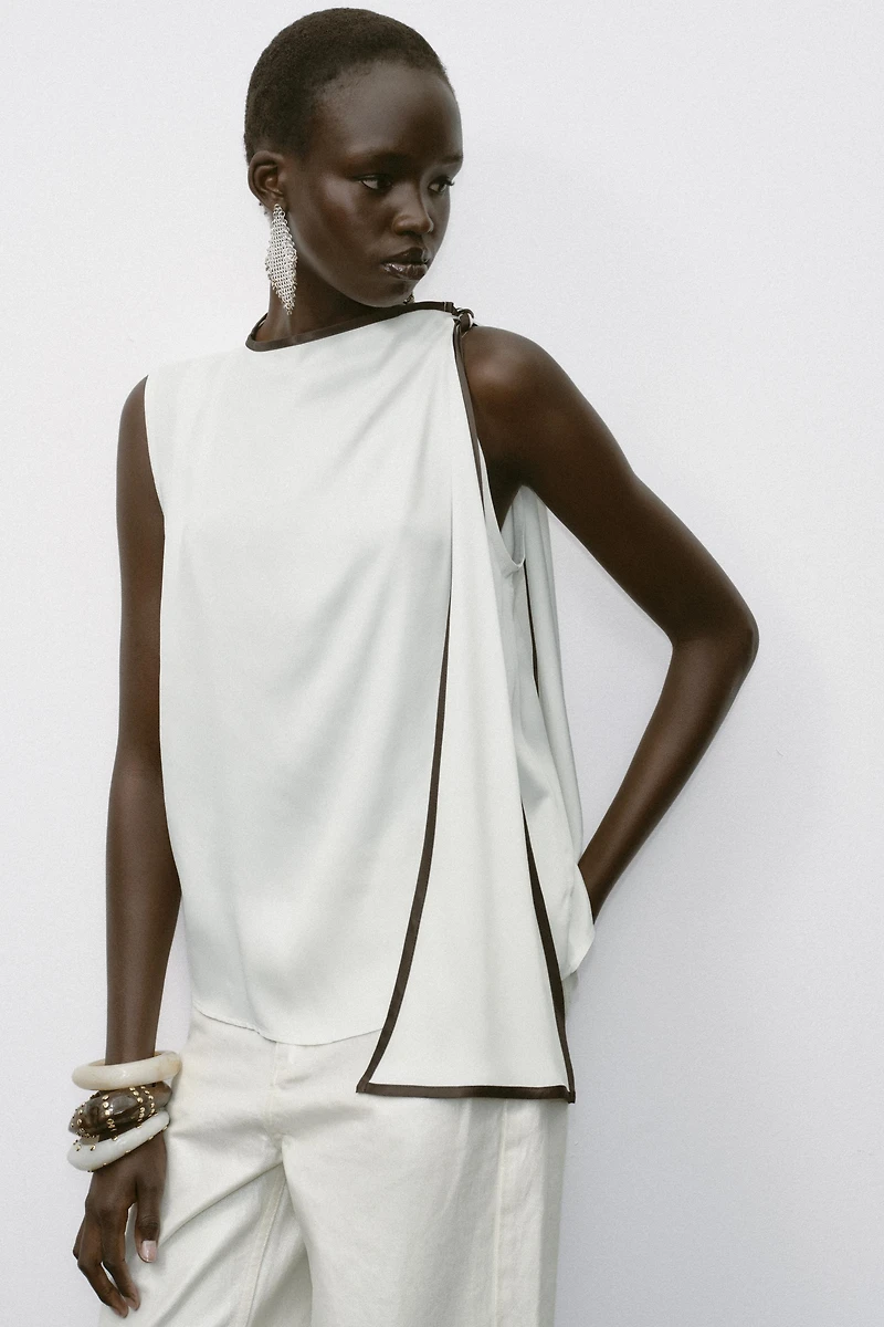 SATIN EFFECT BOW TRIM TOP