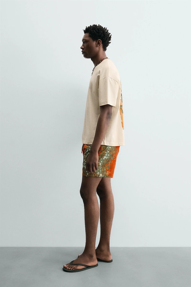 LONG FLORAL PRINT SWIM TRUNKS