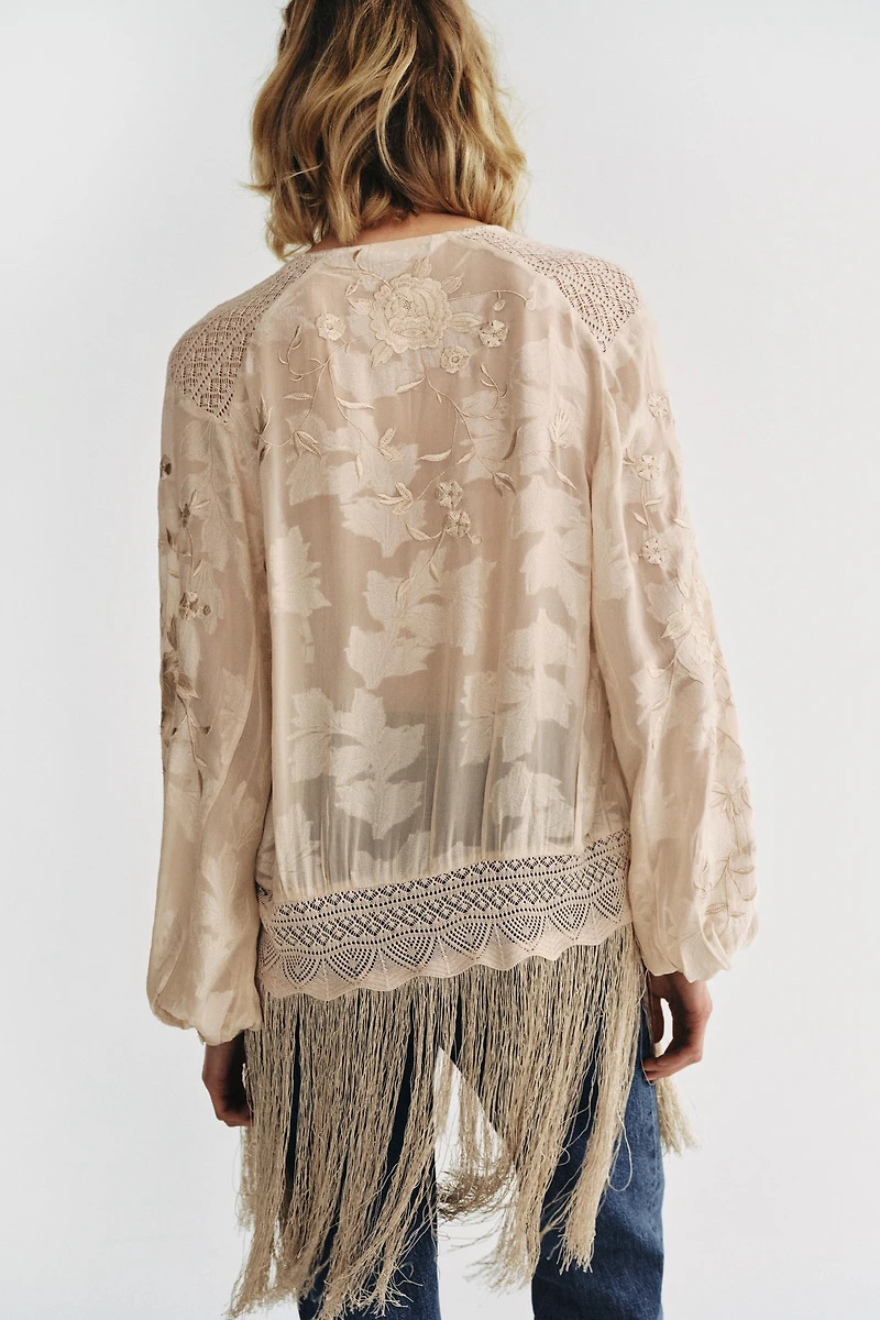 ZW COLLECTION EMBROIDERED FRINGE BLOUSE