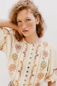 EMBROIDERED FRINGE BLOUSE