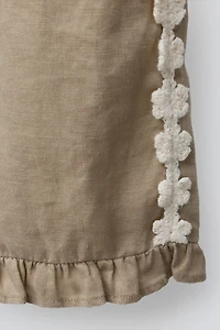 100% LINEN EMBROIDERED FLORAL PANTS
