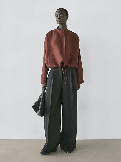 Linen blend bomber jacket