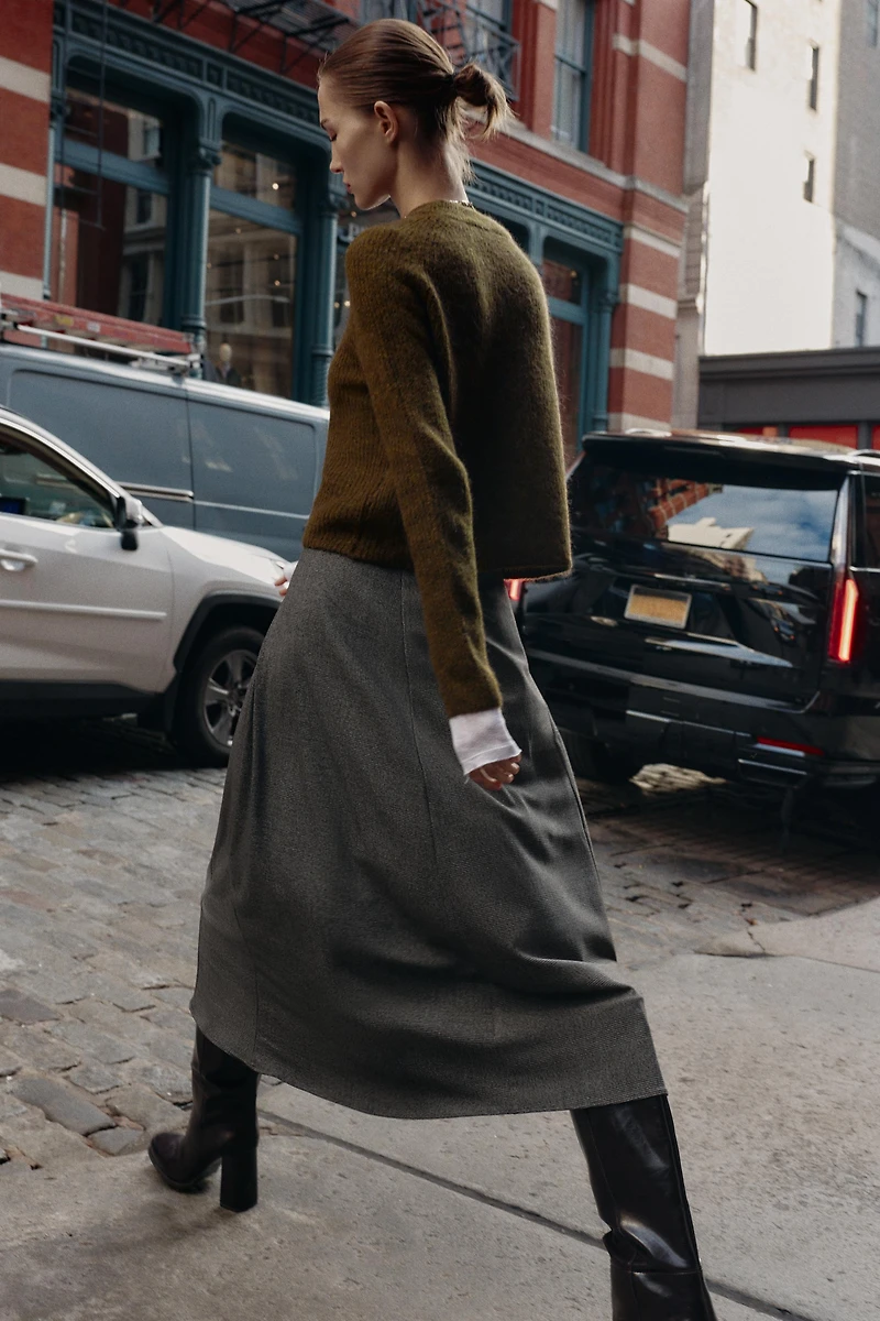 HOUNDSTOOTH CAPE MIDI SKIRT