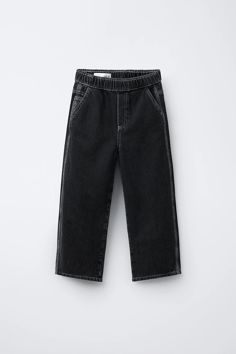 CONTRAST TOPSTITCH BALLOON JEANS