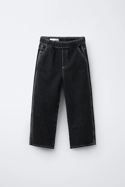 CONTRAST TOPSTITCH BALLOON JEANS
