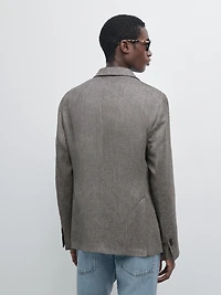 Tailored linen blend herringbone blazer