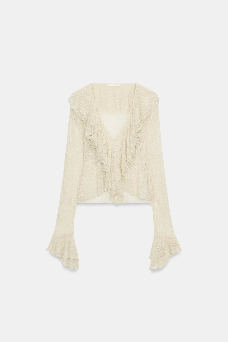 SHINY RUFFLED LACE TOP