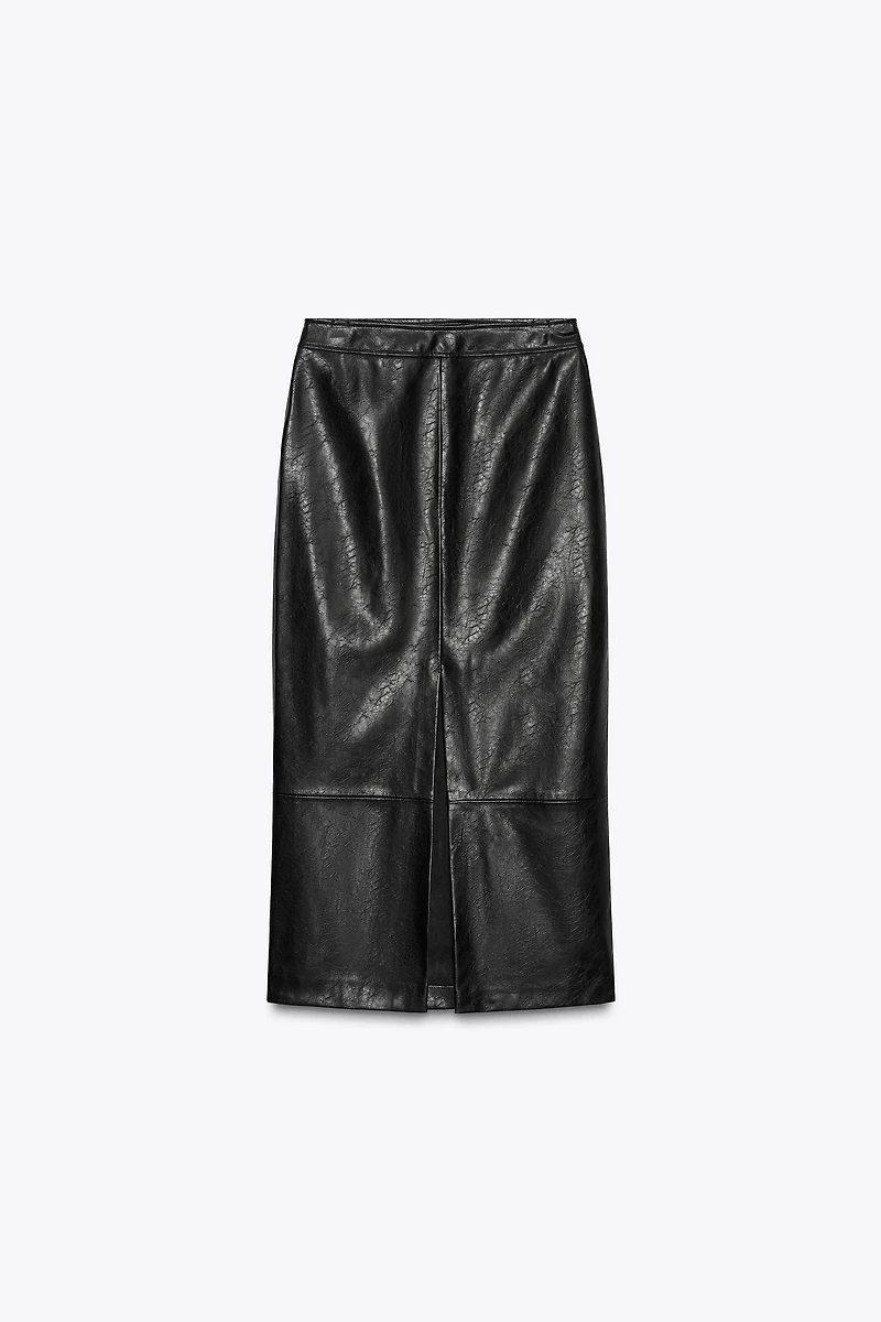 FAUX LEATHER MIDI SKIRT