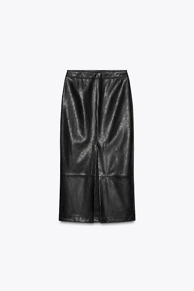 FAUX LEATHER MIDI SKIRT