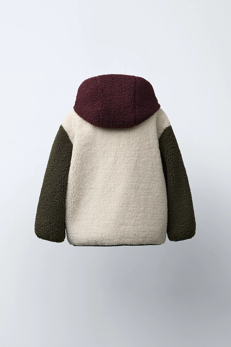 BLOUSON EFFET MOUTON COLOR BLOCK DOUBLURE POLAIRE