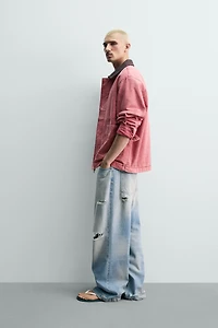 RELAXED FIT WASHED JACKET WITH CONTRAST COLLAR