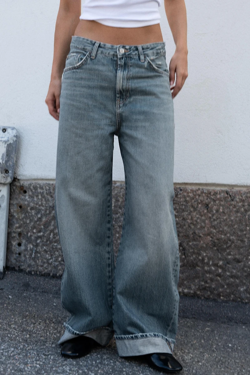 TRF MID-RISE BAGGY FOLDED JEANS