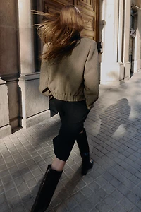 HOUNDSTOOTH BOMBER JACKET WITH SHOULDER PADS