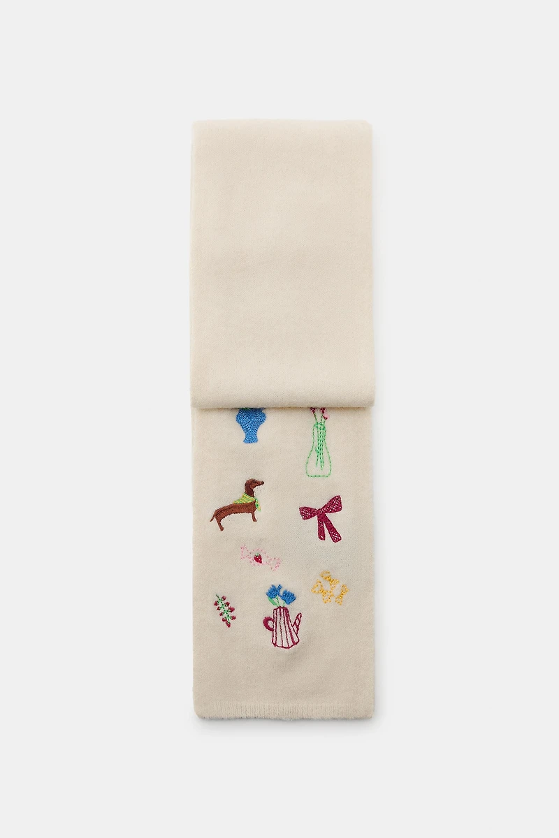 EMBROIDERED KNIT SCARF