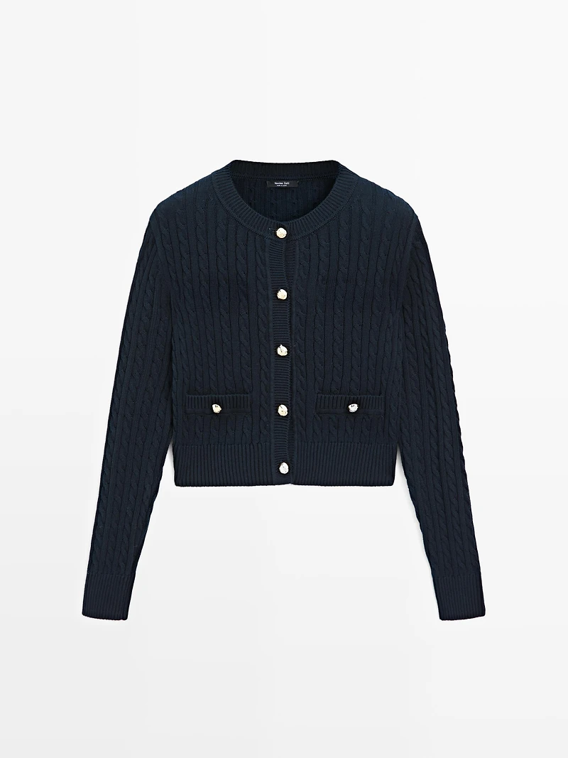 Cable-knit cardigan with gold buttons