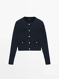 Cable-knit cardigan with gold buttons