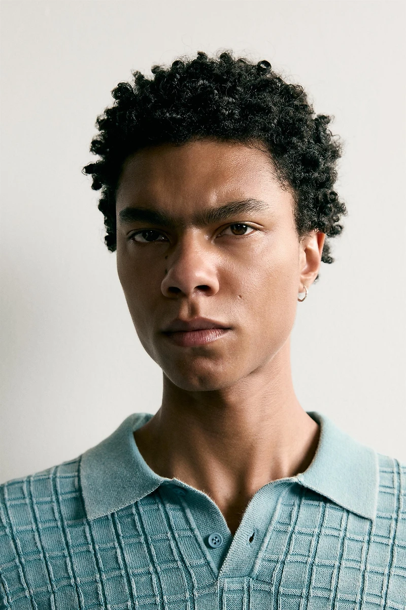 WASHED CHECK KNIT POLO SHIRT