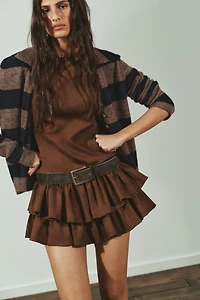 RUFFLED FAUX SUEDE SHORT DRESS