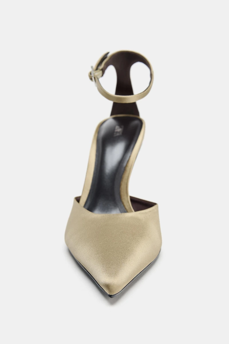 SATIN ANKLE STRAP HEELS