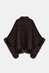 FAUX FUR KNIT CAPE PONCHO