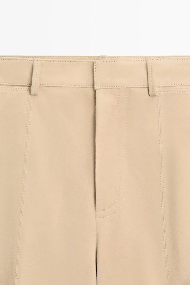 Long suede leather Bermuda shorts