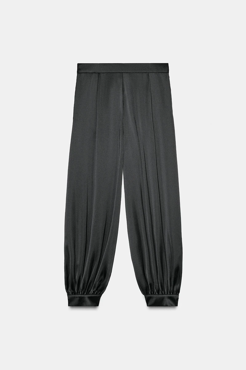 PANTALON SATINÉ BOUFFANT À PLIS