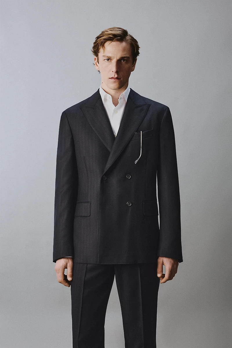 100% WOOL PINSTRIPE SUIT BLAZER