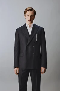 100% WOOL PINSTRIPE SUIT BLAZER