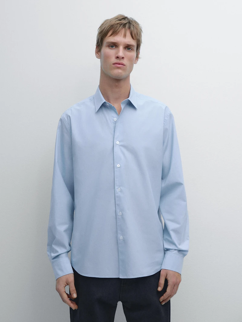 Chemise regular en popeline à rayures