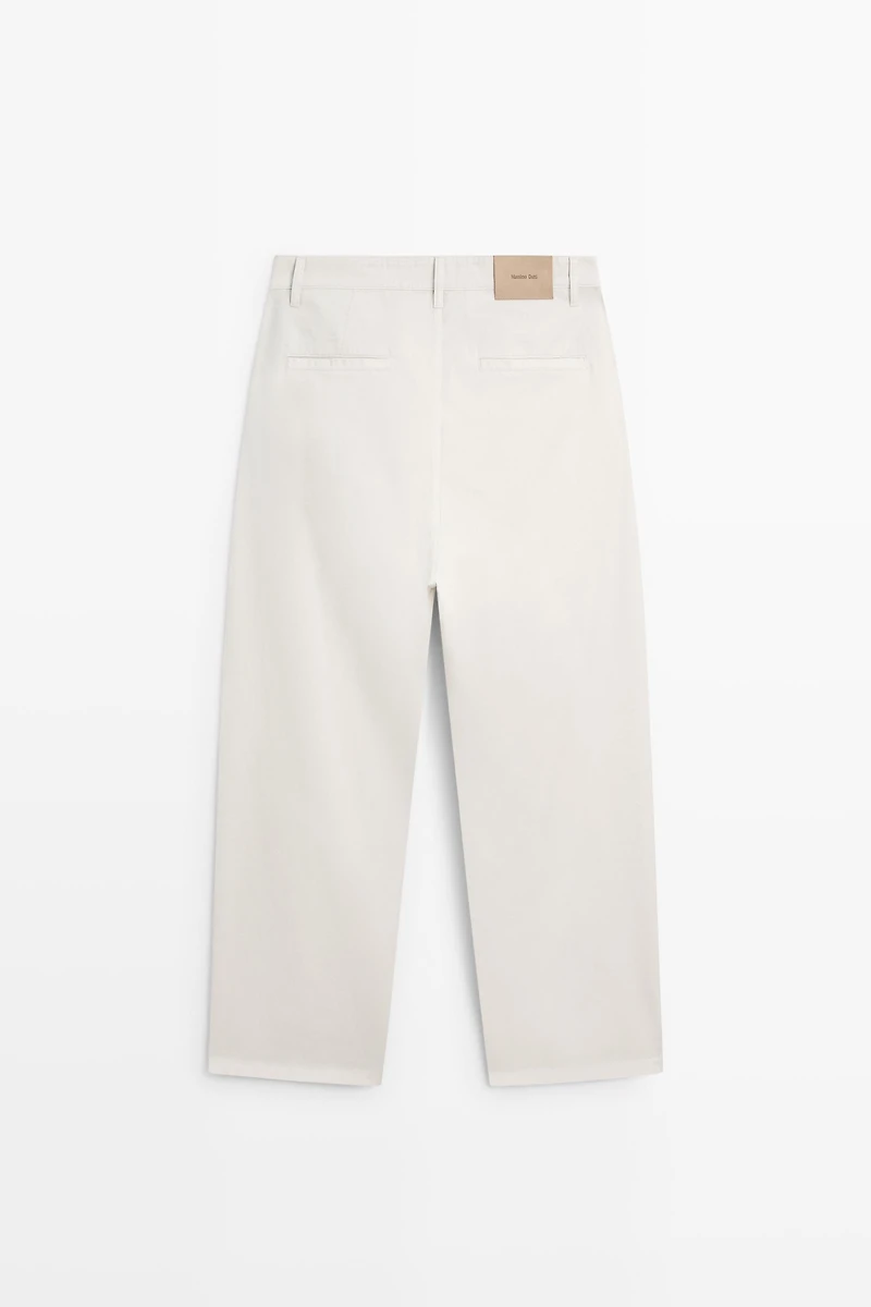Barrel fit poplin denim-effect pants