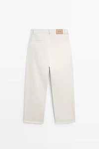 Barrel fit poplin denim-effect pants
