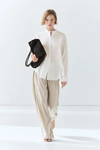 Poplin shirt with stand collar