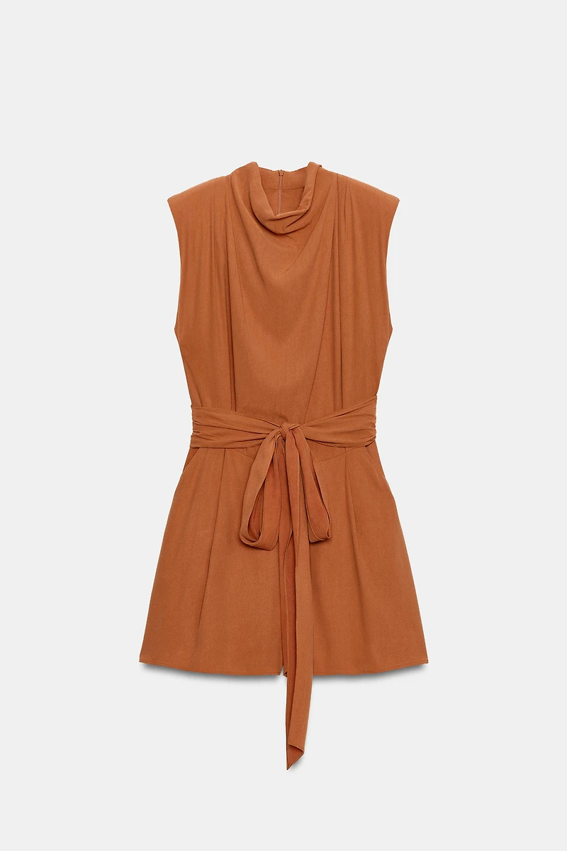 BELTED SHOULDER PAD JUMPSUIT